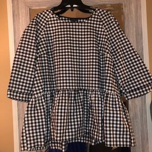Navy Gingham Peplum Top